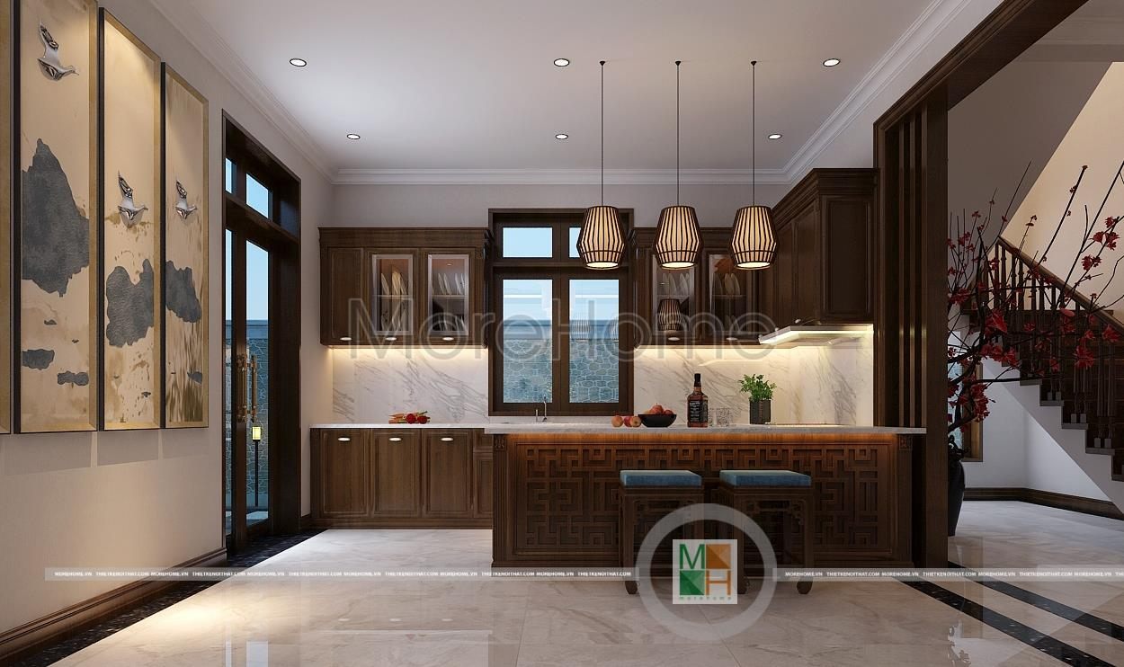 Thiết kế phòng bếp biệt thự gỗ việt